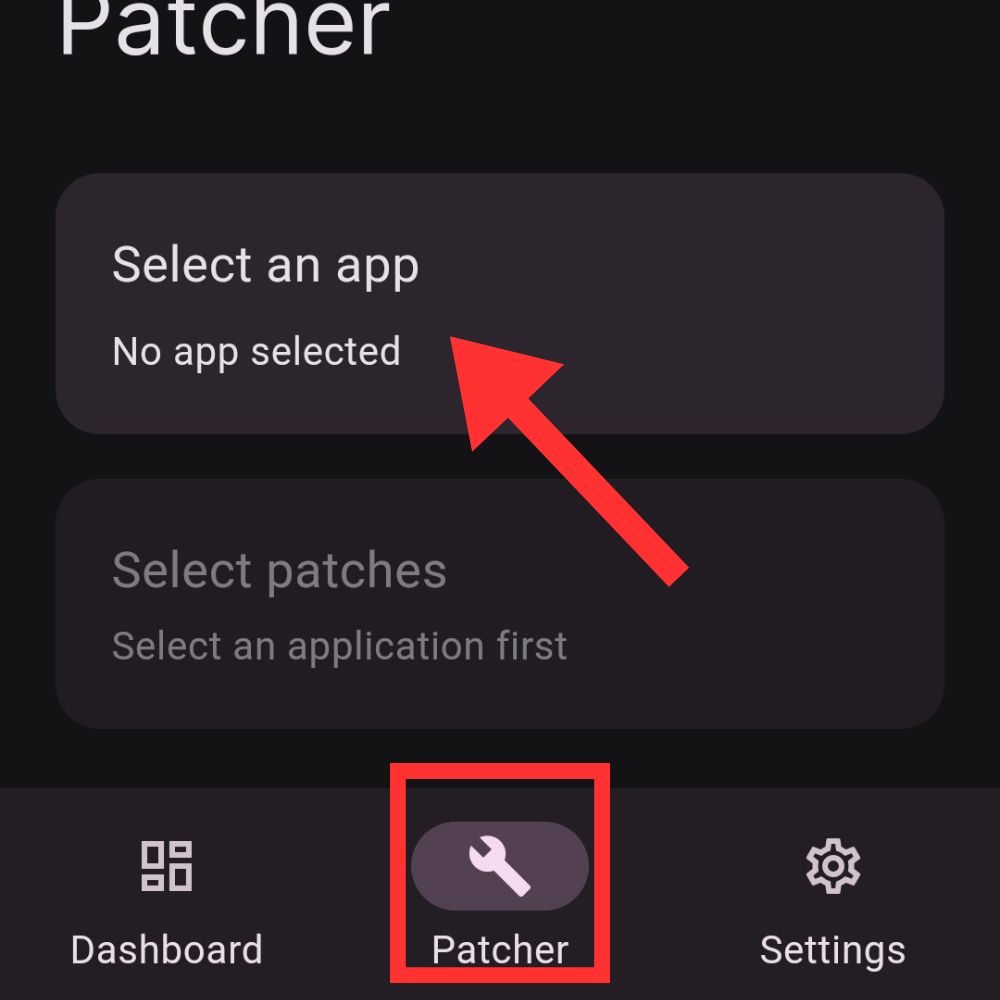 ReVanced Manager - Select an app screen