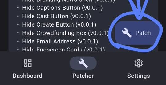 ReVanced Manager - Patch selection screen