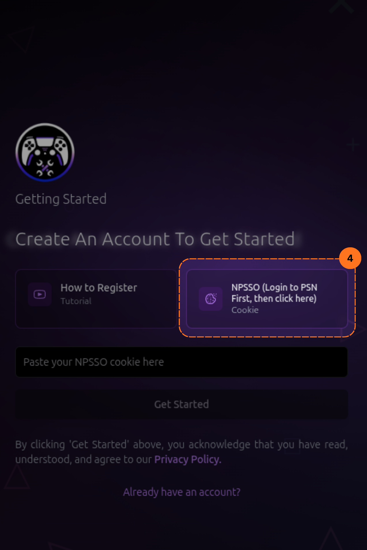 PSNTools sign-up, click the NPSSO bar