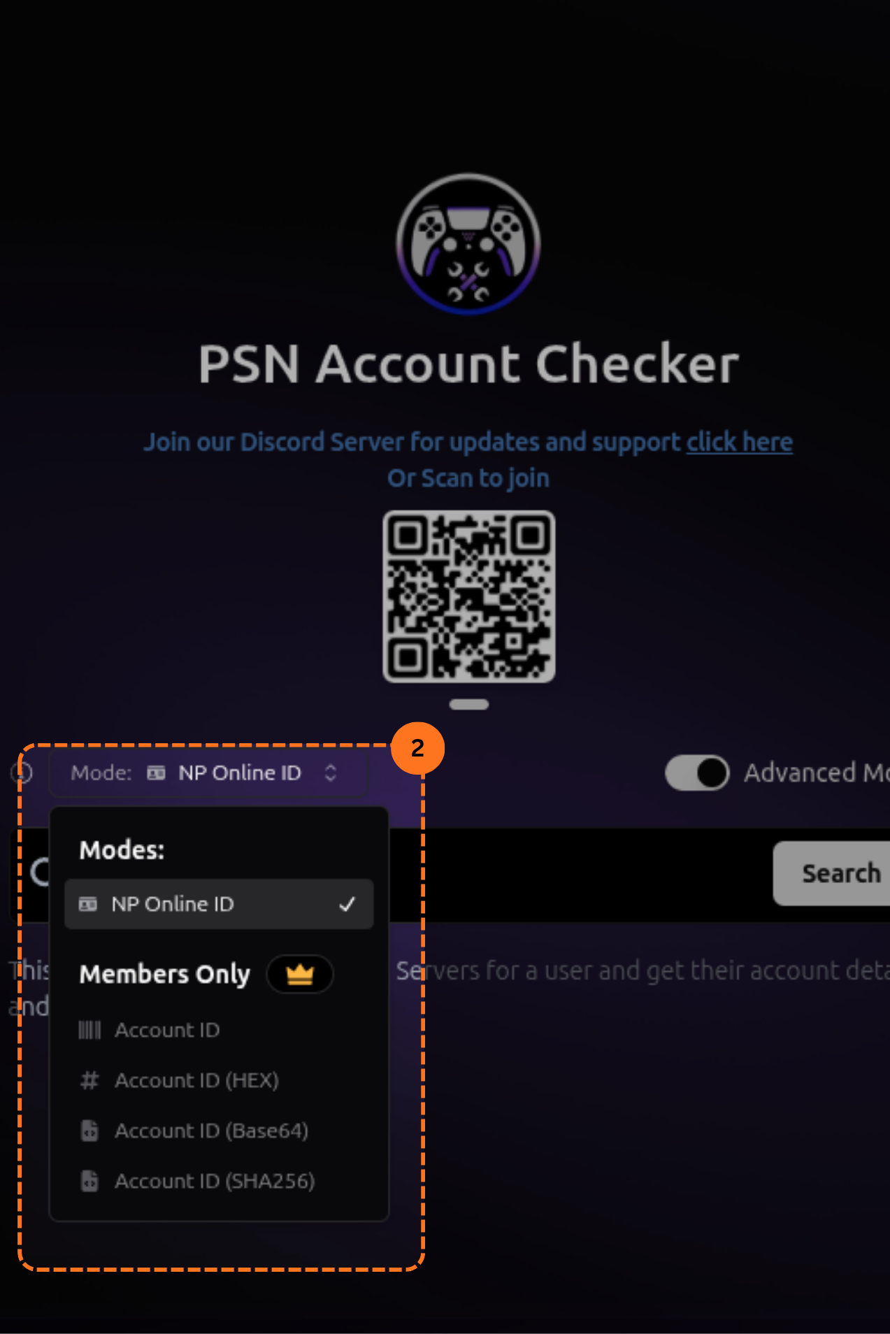 PSN Checker search type options