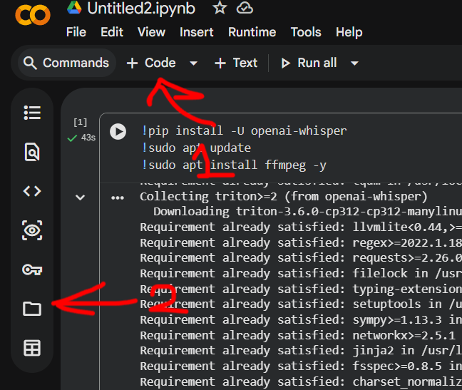 Colab folder icon in sidebar
