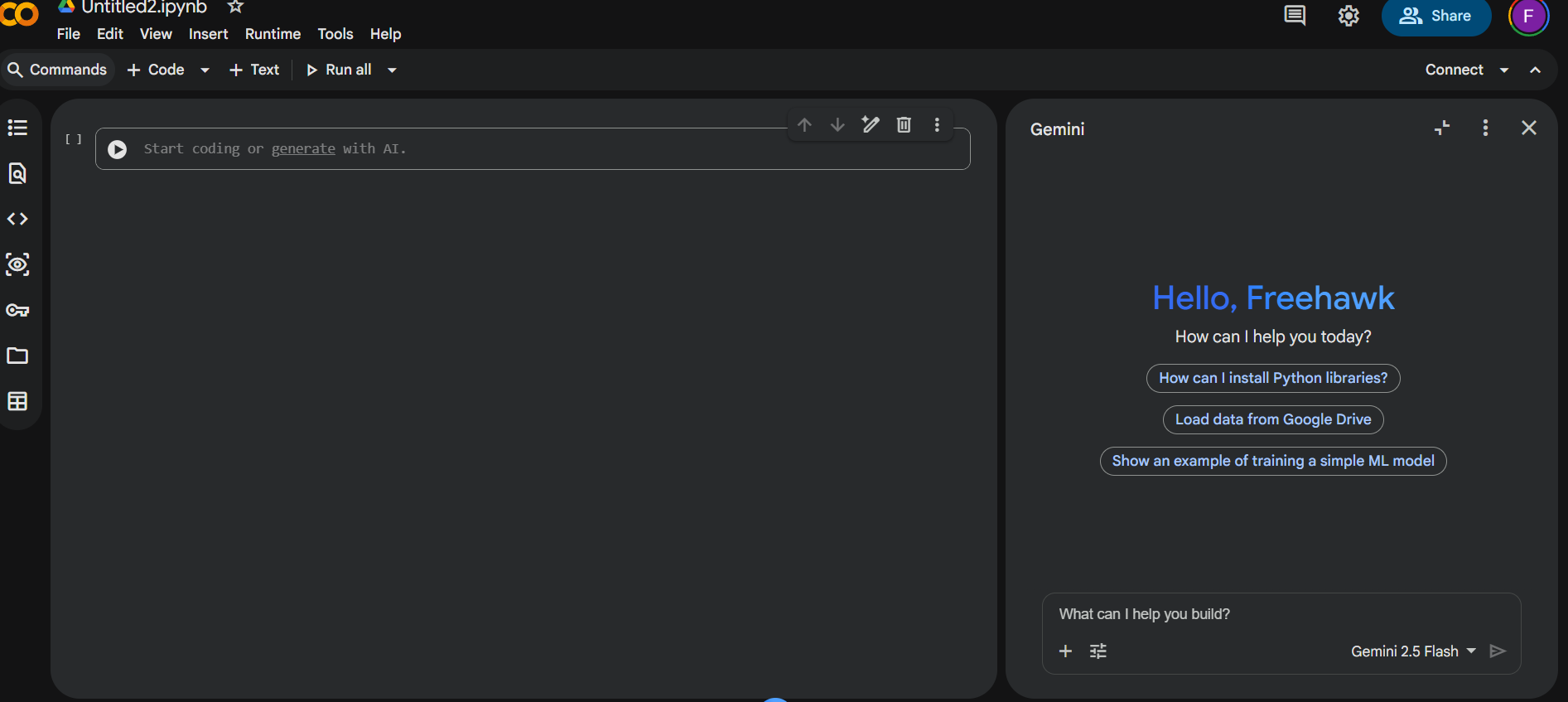 Google Colab notebook screen
