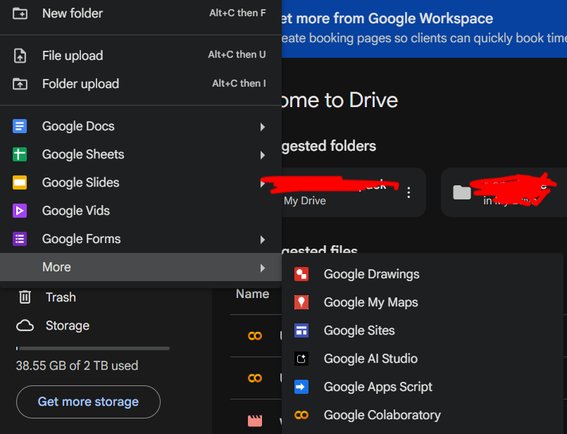 Google Colab in the New menu